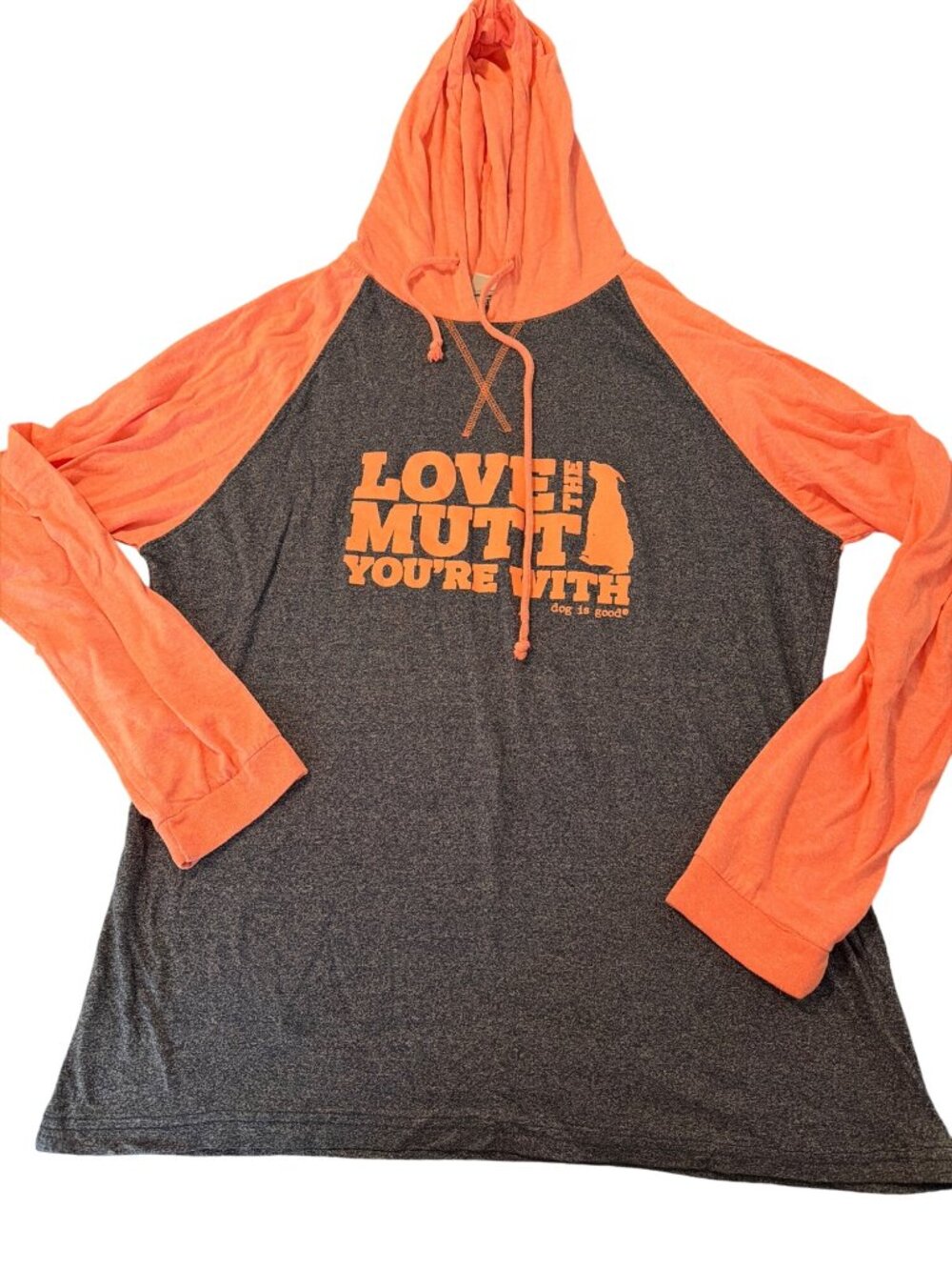 Dog Is Good Hoodie Love The Mutt Youre With Blue Coral Raglan Long Sleeve Sz XL